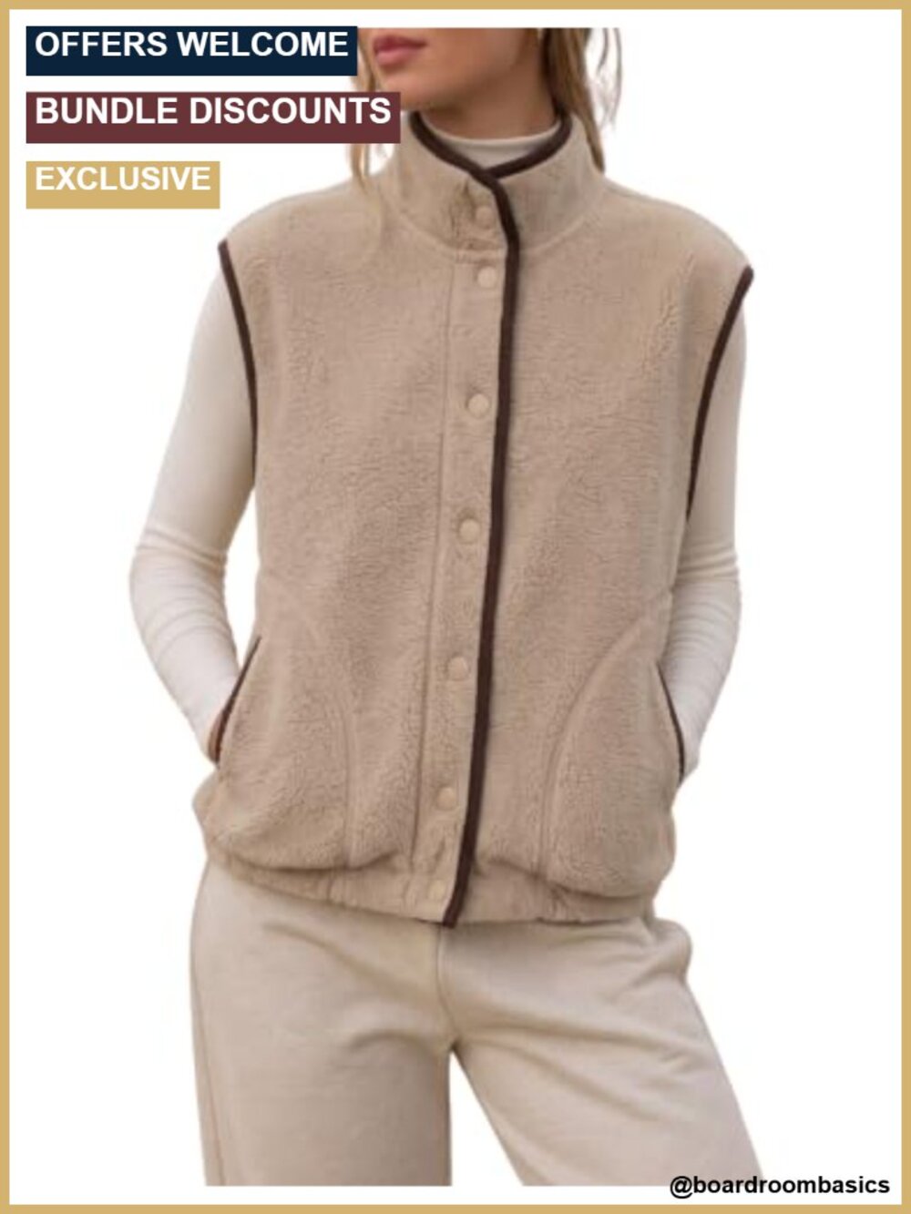 Sherpa Fleece Vest Sleeveless Zip-Up Jacket with Pockets